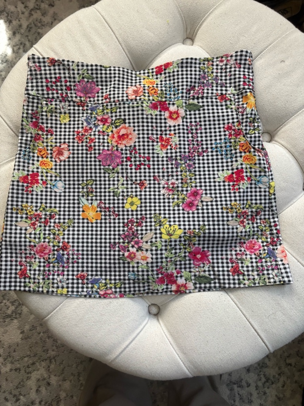 Vintage Floral Gingham Mini Skort- Multicolor